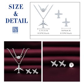 Yumilok Women's Jewellery Set Aeroplane Pendant Necklace and Earrings Set Zirconia Jewellery Double Chain for Women 925 Sterling Silver, Sterling Silver Sterling Silver Zirconia, Cubic Zirconia