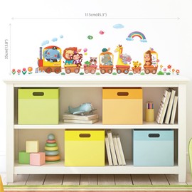DECOWALL DS-8024 Animal Trains (Small) Kids Wall Stickers Decals Peel and Stick Removable for Nursery Bedroom Living Room Art murals Decorations