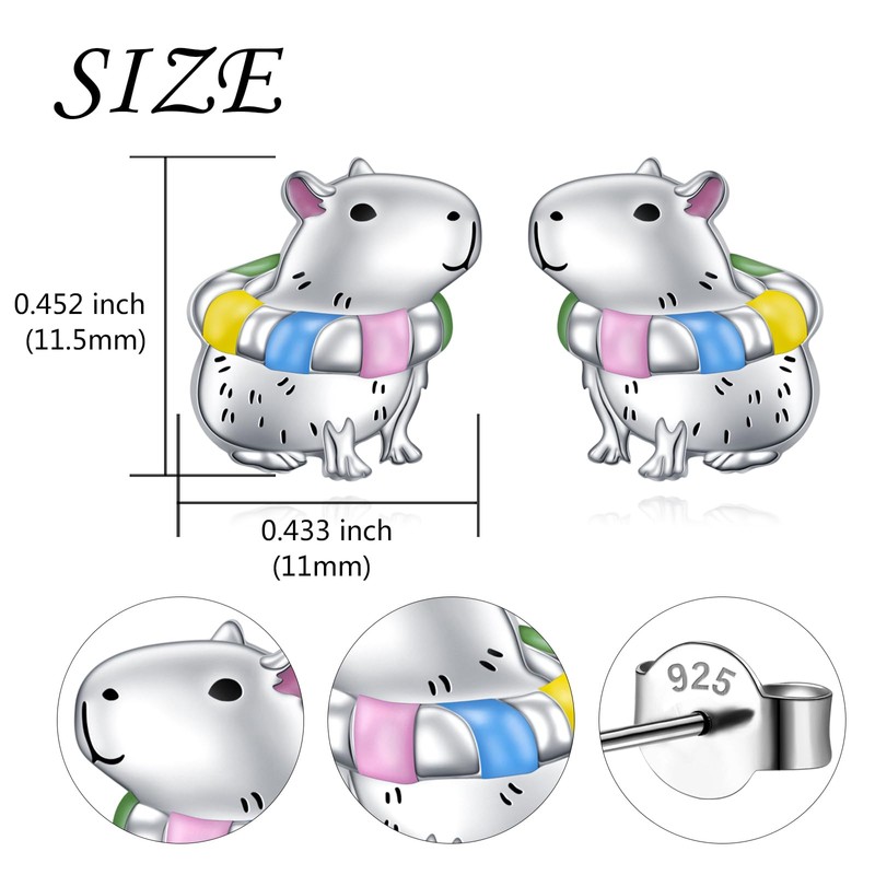 HOOHWE Capybara Earrings 925 Sterling Silver Capybara Swimming Ring Stud