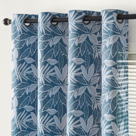 COLLACT 100% Blackout Curtains for Bedroom Blue Fall Leaf Patterned Curtains 96 Inches Long for Living Room Thermal Insulated Room Darkening Drapes Grommet Window Treatments, W50 x L96, 2 Panels Blue