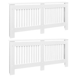 vidaXL Stylish Radiator Covers 2 Set, Made from Durable White MDF, Modern Slatted Design, Extra Shelf Space, Easy Assembly