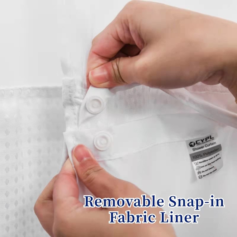CYPL No Hooks Required Waffle Weave Shower Curtain with Snap