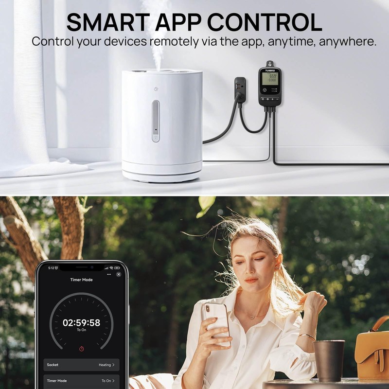 TURBRO Smart Temperature Controller Heating Cooling, WiFi-Enabled Thermostat with Timer