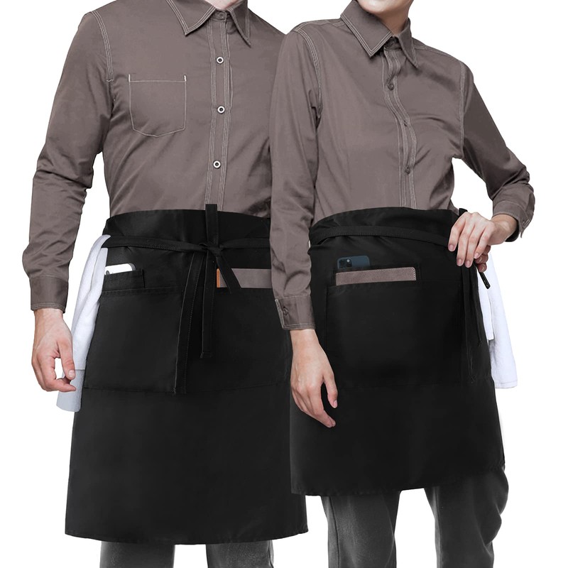 ROTANET Long Server Apron Black with 3 Pockets Bistro Half