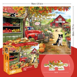 Puzzles for Adults 1000 Pieces, Jigsaw Puzzles 1000 Pieces – Autumn Harvest Farm Puzzle with Dog, Squirrel, Kitten, Golden Leaves & Pumpkins – Cozy Fall Scene for Nature & Animal Lovers (28 x 20 in)
