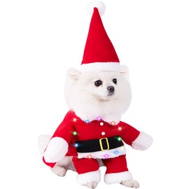 LED Light Up Dog Christmas Costumes Suit with Cap Dog Santa Costume Cat Xmas Costumes (Large)