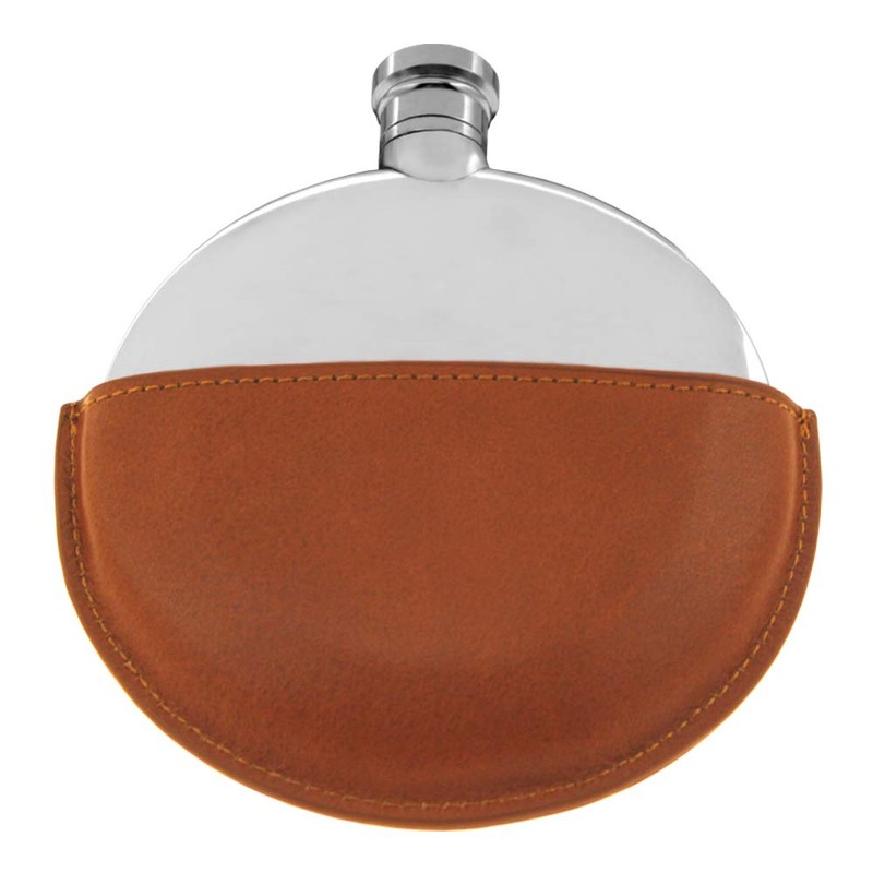 English Pewter Company 5.5oz Plain Round Ellipse Flask with Genuine