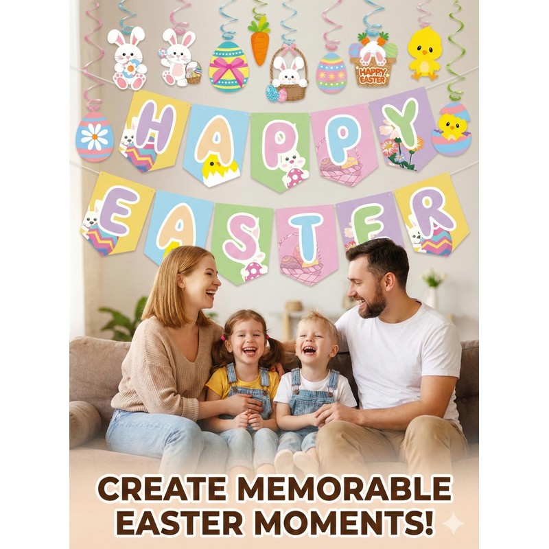 Easter Decorations Set - 18 Pcs Pre-strung Happy Easter Banners