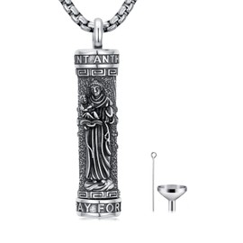 WINNICACA St Anthony Urn Necklace for Men Women, 925 Silver Sterling Religion Urn Pendant Cremation Jewelry for Ashes Necklace Chain Memorial Keepsake Jewelry Gifts for Men Father Son