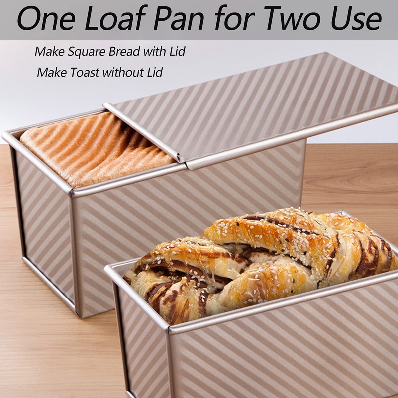 Spmarkt Pullman Loaf Pan with Lid, 1Pound Dough Capacity Rectangular