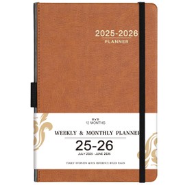 2025-2026 Planner - 2025-2026 Weekly Monthly Planner, July 2025-June 2026, 5.85'' x 8.5'' Calendar Planner with Leather Cover, Pen Holder, Bookmarks