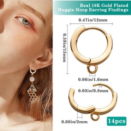Beebeecraft 14 Pieces 18K Gold Plated Leverback Earring Hooks, Huggie Hoop Earrings with Loop, French Ear Hooks, Leverback Hooks for DIY Jewellery Making