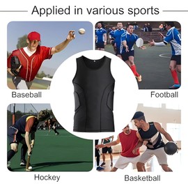Men’s Padded Compression Shirt - Football Chest & Rib Protector with Heart Guard for Contact Sports - Black - XL