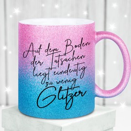 glitzertassen.de® On the floor of the facts, cup with glitter, gift idea (rose blue)