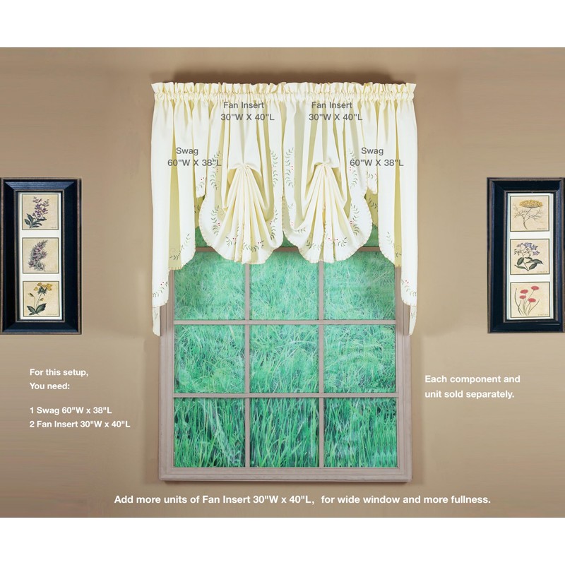 Today's Curtain, Forget-Me-Not Swag 38", Ecru/Rose, 60" W x 38"