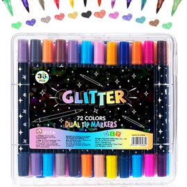 Marcador de doble punta,plumones acrilicos,marcadores con glitter,Adecuado para realizar tarjetas de felicitación, pinturas y carteles. (36 piezas, 72 colores)