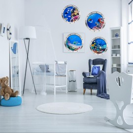 3D Wall Sticker Underwater World, 4 Pieces Wall Sticker Bathroom Porthole Decoration, Wall Sticker Bathroom Pictures Porthole Underwater World Wall Sticker (Purple)