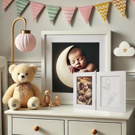 Your Design Picture Frame Sets: Set of 2 Plaster Cast Sets 2-Piece Wooden Frame for Baby Hand & Footprint (3D Print, Baby Print)