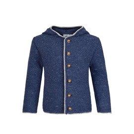 Isar-Trachten Boys Children's Traditional Knitted Jacket with Hood Denim Blue, Jeans (Blue), 98, blue