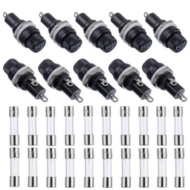 BOJACK 10 Values 30 Pcs 5X20mm Black Screw Cap Fuse Holder 250 VAC 10 A 125 VAC 15 A with 10A/15A Fast Blow Glass Fuse kit