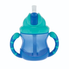 Nuby Two-Handle No-Spill Flip N' Sip Straw Cup, 8 Ounce (Blue, 1 Count (Pack of 1))