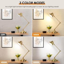LED Desk Lamp with USB Port, Dimmable Touch Table Lamp with 3 Color Modes, Gold Reading Light with Adjustable Arm, Architect Desk Lamp for Home Office Bedside Nightstand Bedroom Living Room Study