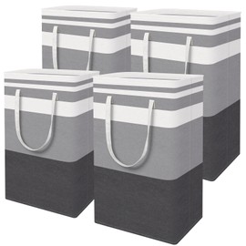 HomeHacks 4-Pack Large Laundry Basket, Waterproof, Freestanding Laundry Hamper, Collapsible Tall Clothes Hamper with Extended Handles for Clothes in The Dorm and Family-(Gradient Grey, 88L)