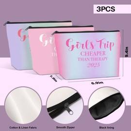 3 PCS Girls Trip Gifts Favors Girls Weekend Gifts for Women Girls Trip Favors Friendship Gifts Girls Weekend Gifts Ideas Girls Trip Makeup Bag Cosmetic Bags Weekender Bag for Women Senior Christmas