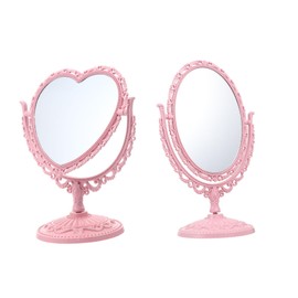 Healvian 2Pcs Vintage Double Side Standing Makeup Mirrors Rotating Retro European Style Desktop Cosmetic Vanity Mirrors with Stable Base for Womens Home Use