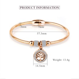 Luluadorn Rose Gold Tree of Life Charm Bangle Bracelet Stainless Steel for Mom Daughter Sister Birthday Gifts Magnetic Clasp