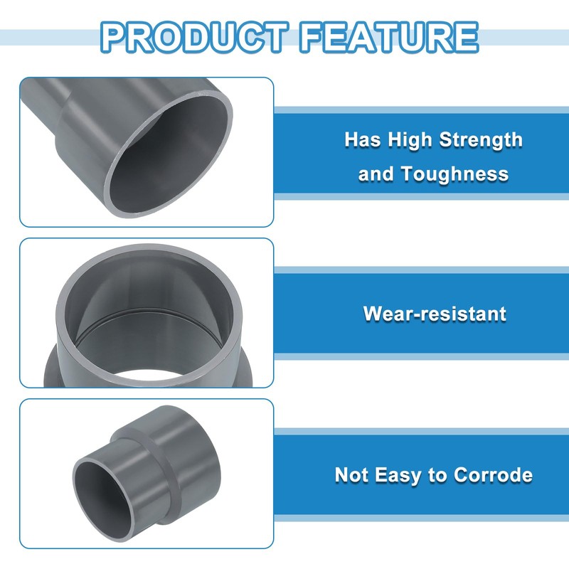 sourcing map 2 Pcs UPVC Reducer Pipe Fitting, 75x63mm PVC