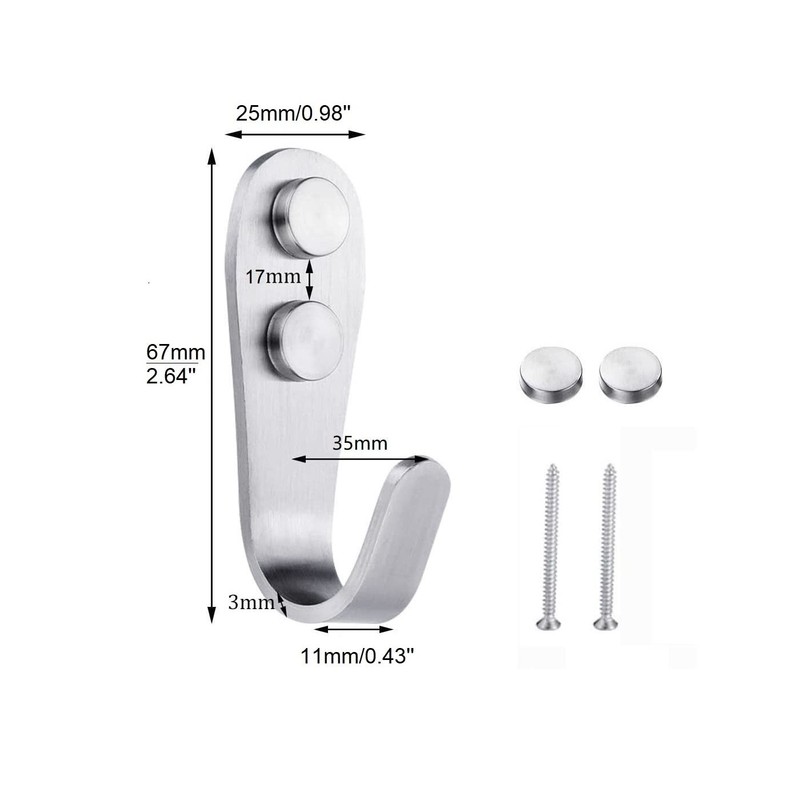 Beilala Coat Hooks Wall Mounted, 6 Pack Brushed Stainless Steel