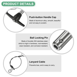 M METERXITY T Handle Lock Pin, 5/8"(16mm) Dia. 3-5/32"(80mm) Usage Length Push-Button Quick Release Locking Pins W Lanyard Cable for Speaker/Aviation/Gym/Machine [304 Stainless Steel]
