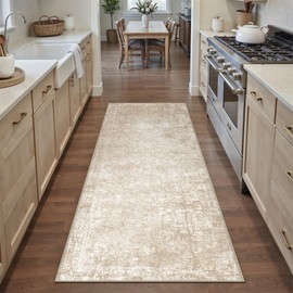 WondRg 2x5 Washable Runner Rug Beige Modren Neutral Hallway Kitchen Farmhuose Area Rug Bedroom Side Indoor Carpet Non Slip Low Pile Soft Throw Rug for Entrance Bathroom Decor