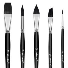 Watercolor Brush Set Soft Synthetic Squirrel Hair 5 Professional(Flat, Angle, Dagger and Round) Art Paintbrushes Set for Watercolor/Gouache/Face Painting