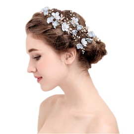 Minkissy Wedding Hair Comb Pearl Crystal Decor Clip Pin Rhinestone Flower Wedding Hair Accessories for Bride Bridesmaid Blue