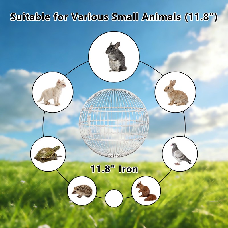 TINAFEITEM Rolling Small Animal Cage 11.8 inches, Metal Mesh Ball Cage