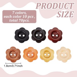 FREEBLOSS Pack of 70 Assorted Flowers Wooden Buttons Mixed Colours Decorative Crochet Buttons with Floral Pattern for DIY Arts and Crafts Ornament Sewing