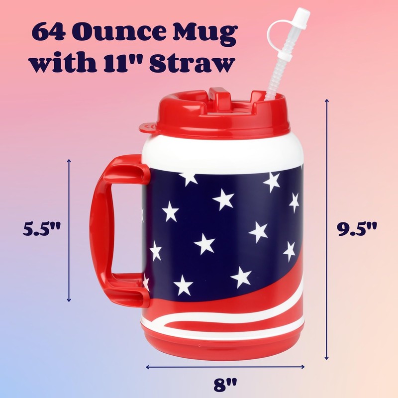 64 Ounce Insulated Mug with Handle Flexible Straw with Cap,