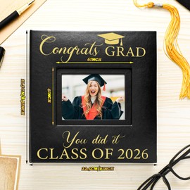 ReliThick Graduation Photo Album Holds 200 Pcs 4 x 6 Inch Photo 2026 Graduation Leather Album with Front Window Memory Scrapbook for College Graduate Gift (Delicate)