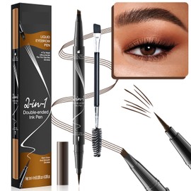 Dual-Ended Brow Pen for 3D Natural Look, Microblading Eyebrow Pencil Features Ultra-Fine Strokes, Waterproof, Long-Lasting Formula for Flawless Brows, Suitable for All-Day Wear, Dark Brown