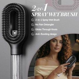 Manual Curl Refresh Misting Hair Brush with Refillable Reservoir, Black