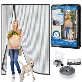 Heavy Duty Door Screen Magnetic Closure, LOVIGA 2024 Thickened Fiberglass Screen Door Mesh, Self Sealing, Side Opened, Pets Friendly, Fine Mesh Keep Bugs Out Fit Door Size 72 Inch X 80 Inch
