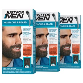 Just For Men Mustache & Beard, Beard Dye for Men with Brush, With Keratin Biotin Aloe and Coconut Oil for Healthy Facial Hair - Deep Dark Brown, M-46, Pack of 3 (Packaging May Vary)