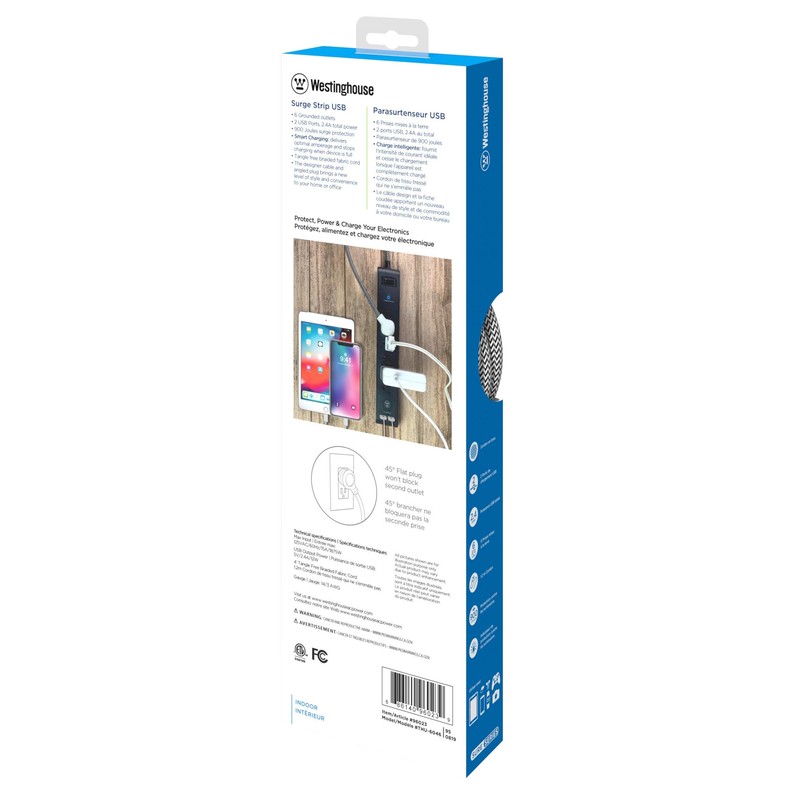 Westinghouse 96023 Strip 6-Outlet 2-USB 900 Joule Surge Protector with