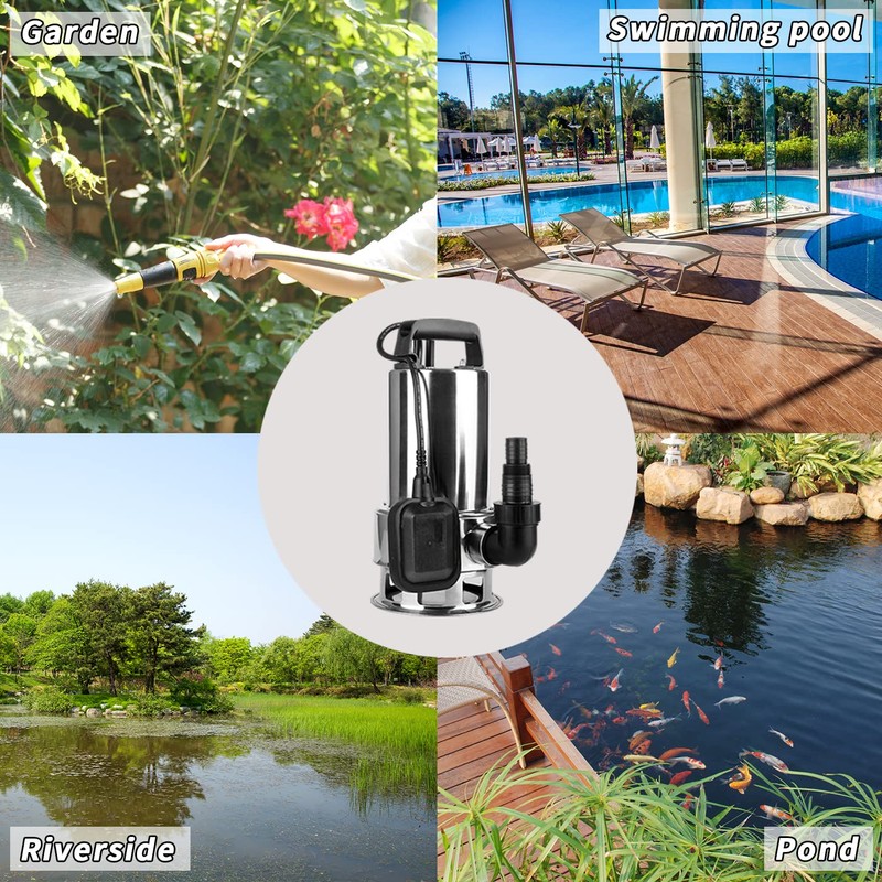 TOPWAY 1.5HP 4250GPH Stainless Steel Water Sump Pump, Clean/Dirty Submersible