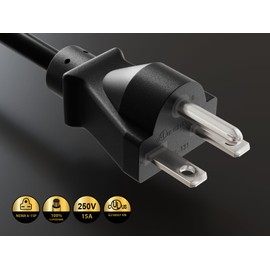 CableLeader 8ft Heavy Duty Power Cord NEMA 6-15P to IEC 320 C13 Power Cord, 14 AWG, 15A/250V, Power Supply Replacement Cable, UL Listed, Work for Monitor, Computer, TV & More, Black