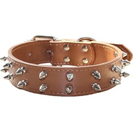 haoyueer Spiked Studded Leather Dog Collar for Medium Large Dogs Pitbull English Bulldog Boxer Collar (S, Brown)