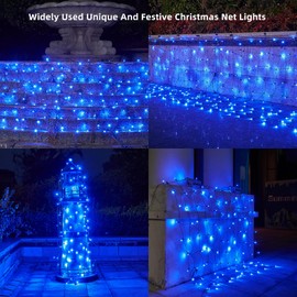 Dirnun Led Christmas Net Lights Blue Outdoor Christmas Lights 160LED 5ftx7ft, Waterproof Outdoor Indoor Fairy Mesh Net Lights for Christmas Party, Yard, Patio, Trees, Shrubs, Bushes Decorations