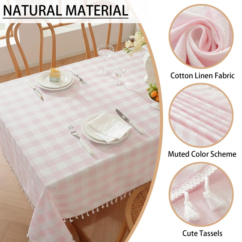 gillhov Gingham Tablecloth Rectangular, Tassels Checkered Table Cloth Washable Cotton